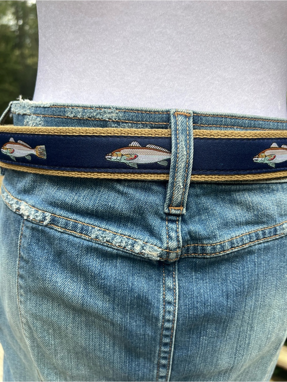 Fish Ribbon Men’s Belt Brown Navy Fishing Outdoors 43”